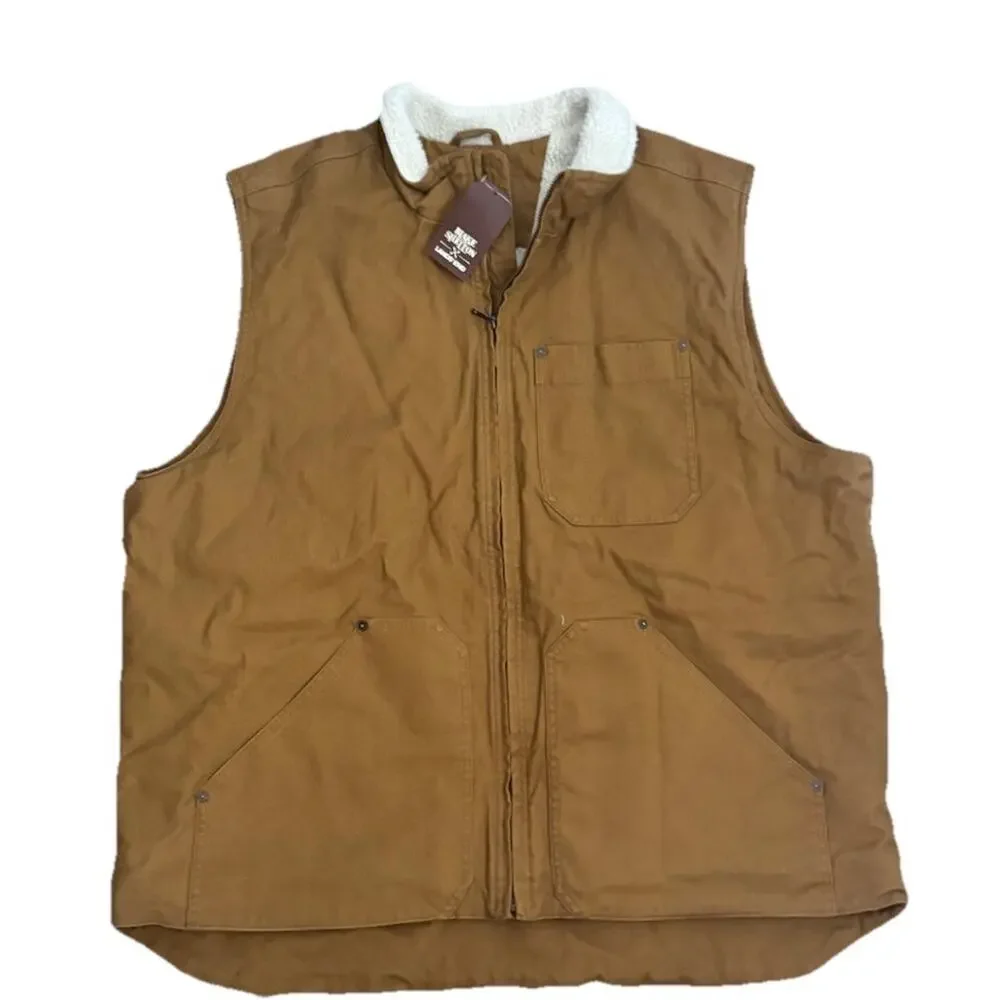 NWT Lands’ End Blake Shelton Sherpa Lined Duck Canvas Vest Cognac Brown XL Men